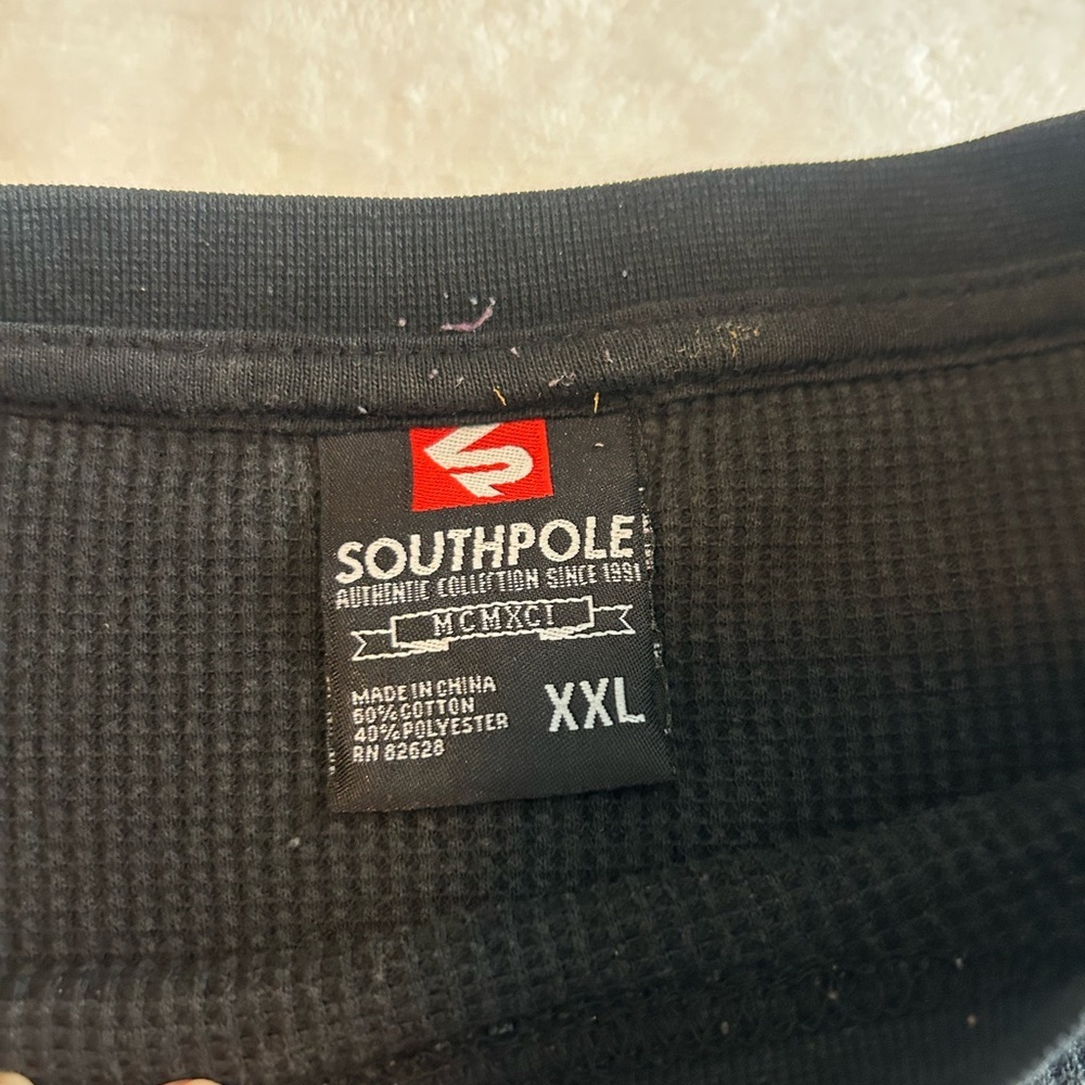 South Pole Black and Gray Graphic Long Sleeve Waffle Tee Sz XXL - Picture 6 of 8